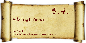 Ványi Anna névjegykártya